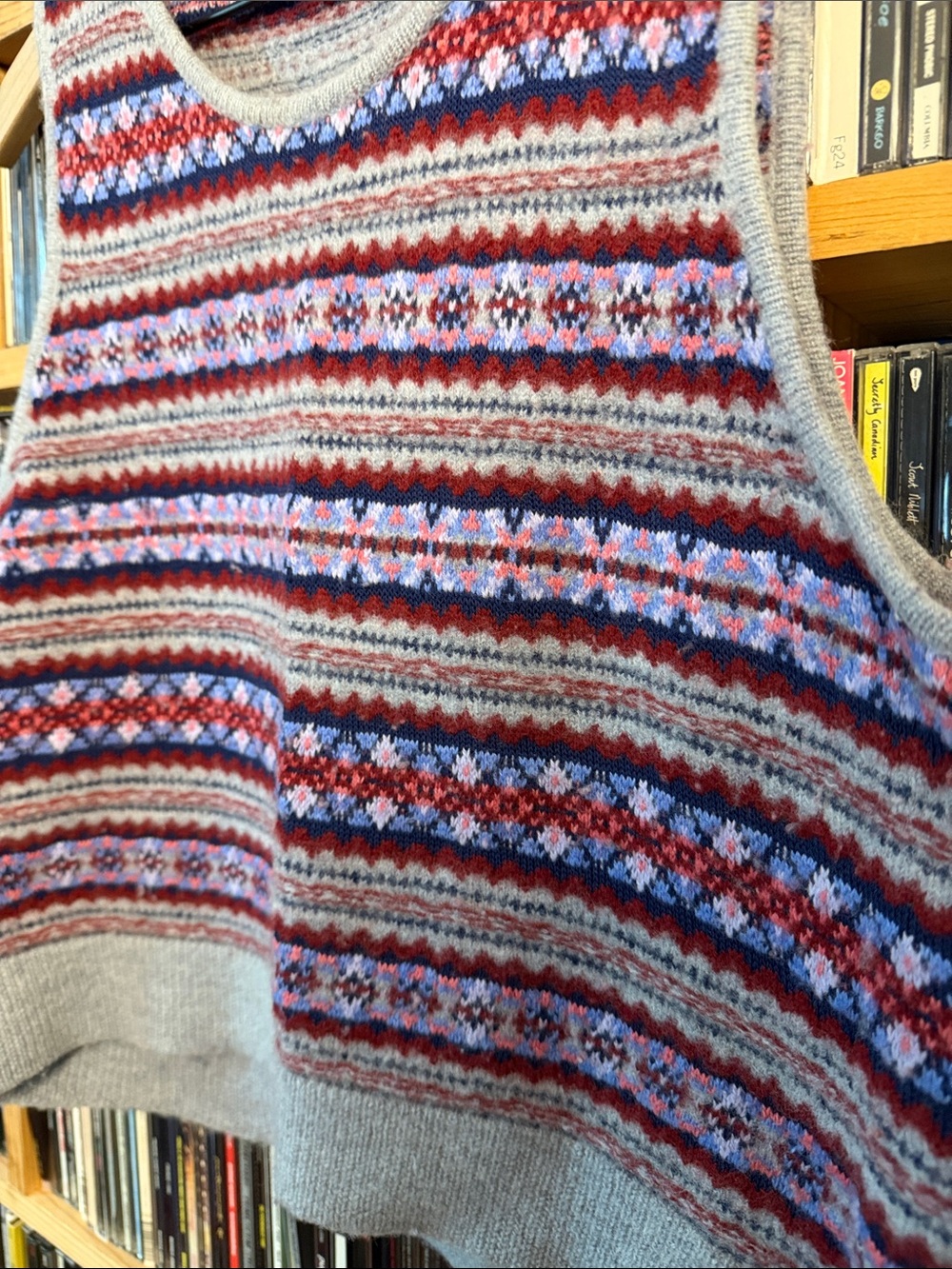 J. Crew Gray Fair Isle Knit Tank with Blue and Red Accents - Picture 3 of 4